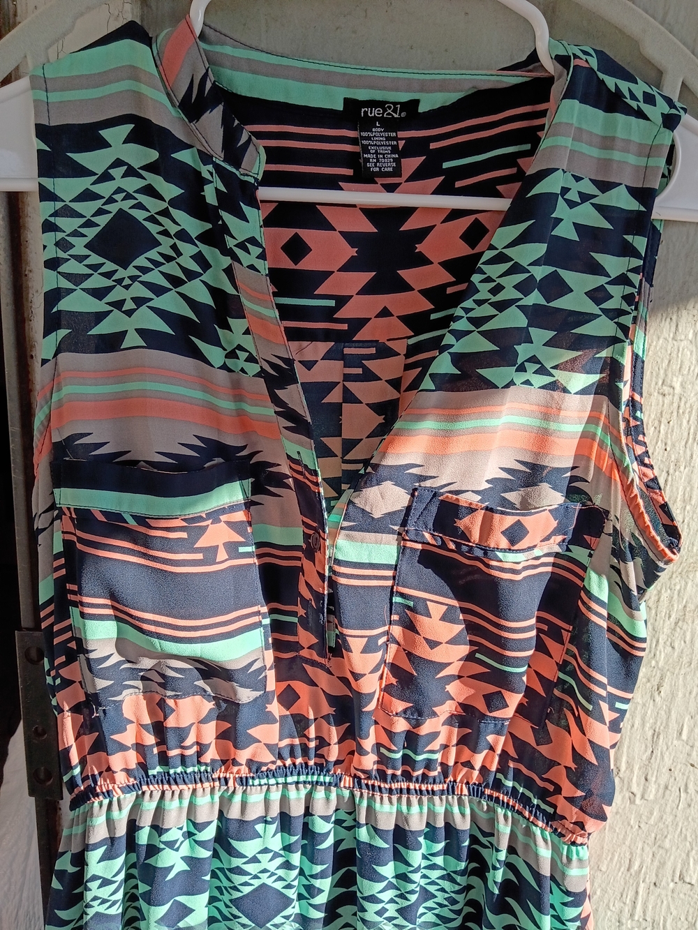 Rue21 Sleeveless Aztec-Print Tunic Dress - Navy, Coral & Mint